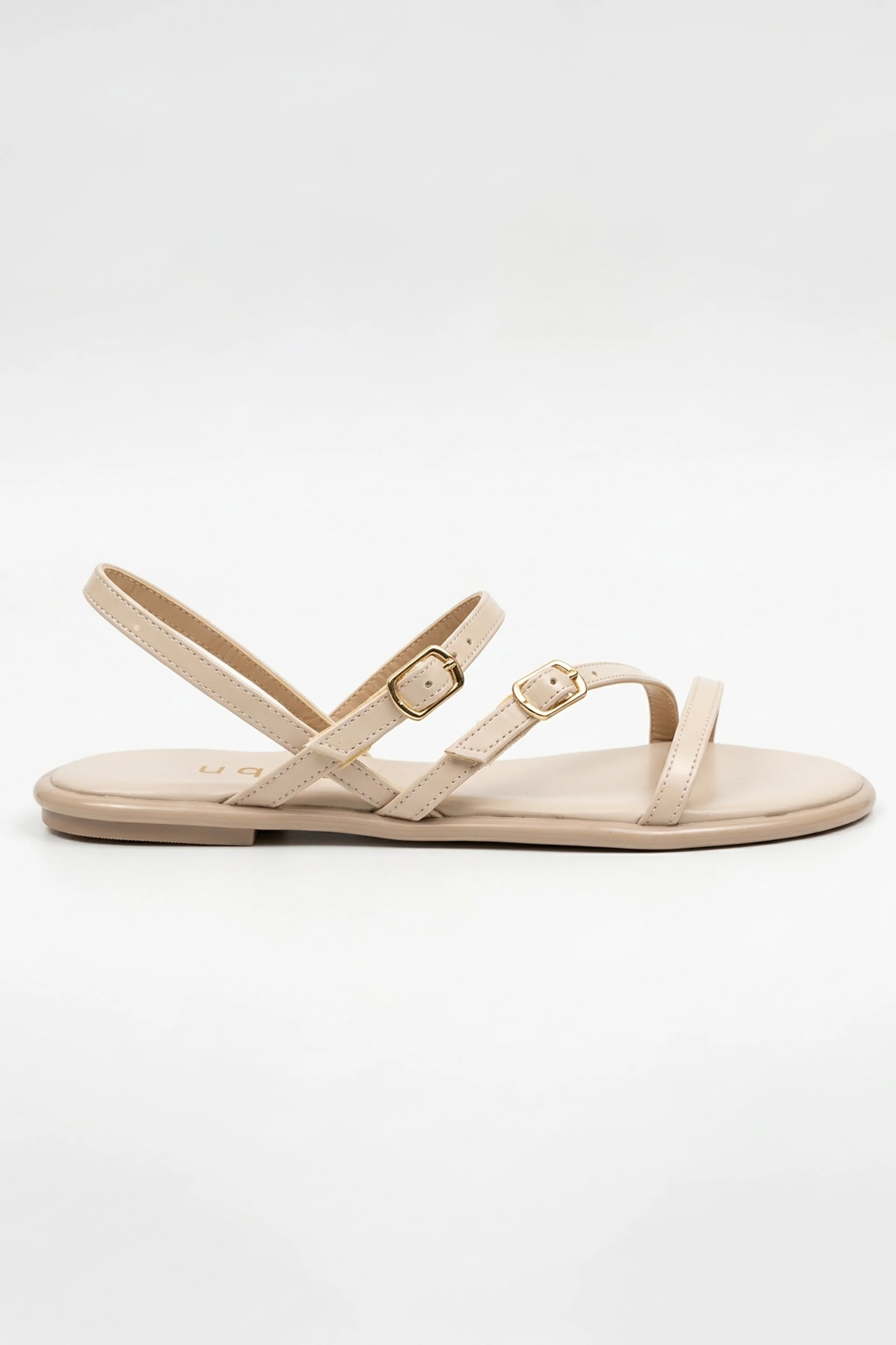 Tina İnce Çapraz Bantlı Tokalı Düz Taban Kadın Sandalet - EKRU CİLT