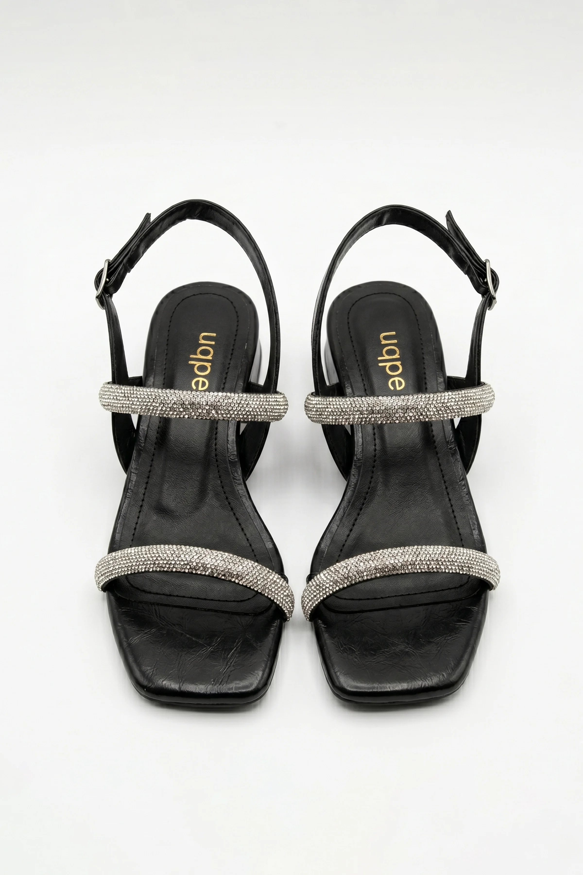 Silvia Taşlı İkili Bantlı Kısa Blok Topuklu Abiye Sandalet - SİYAH KIRIŞIK