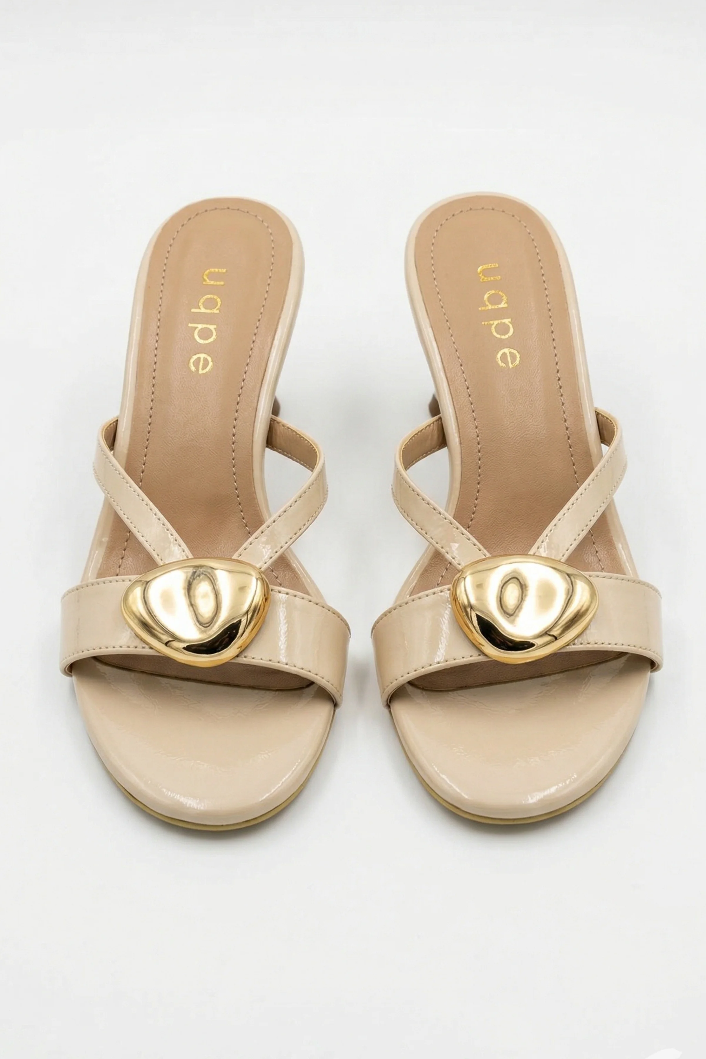 Raven Büyük Gold Aksesuarlı Çapraz Bantlı Kadeh Topuklu Terlik