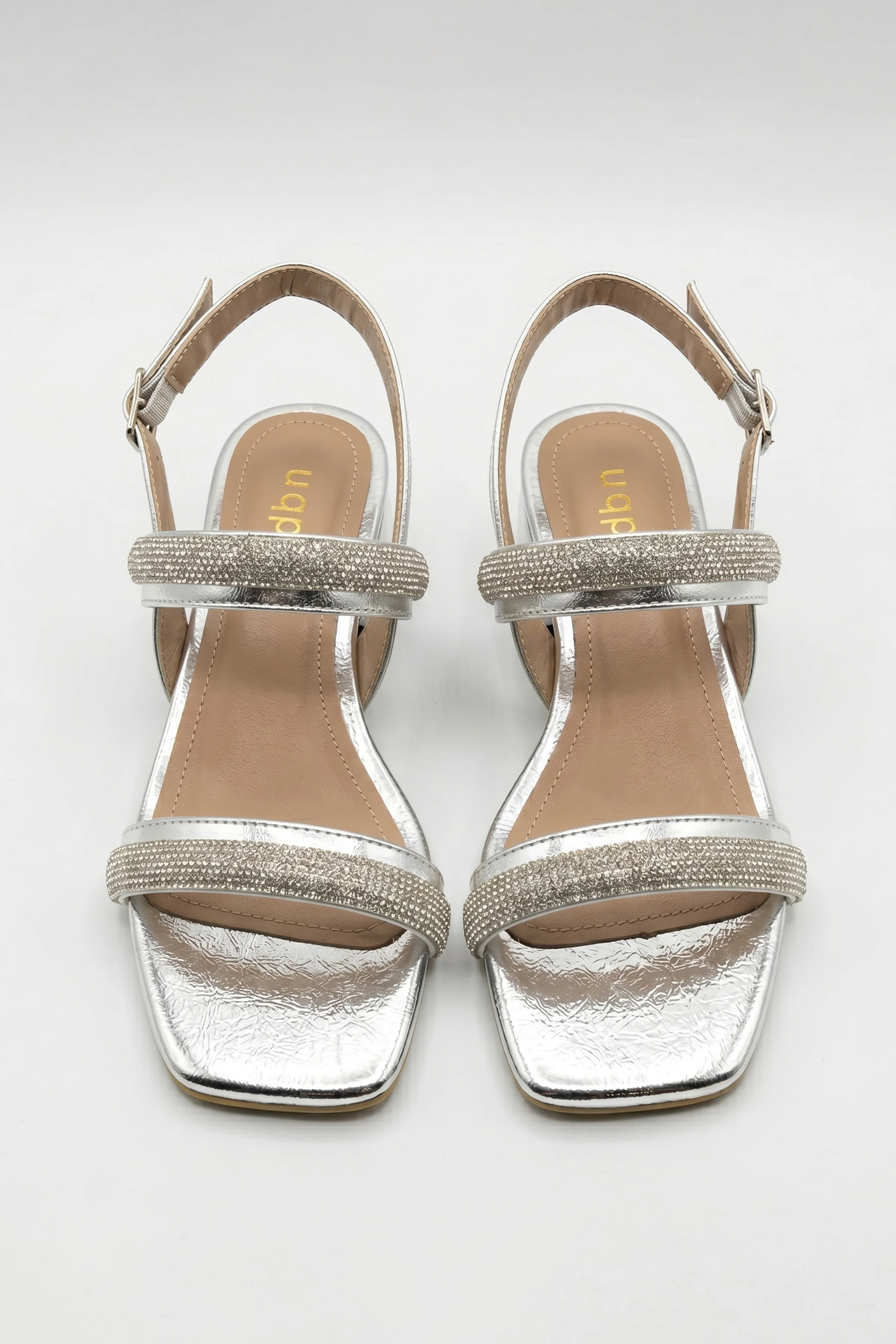 Silvia Taşlı İkili Bantlı Kısa Blok Topuklu Abiye Sandalet - GÜMÜŞ KIRIŞIK