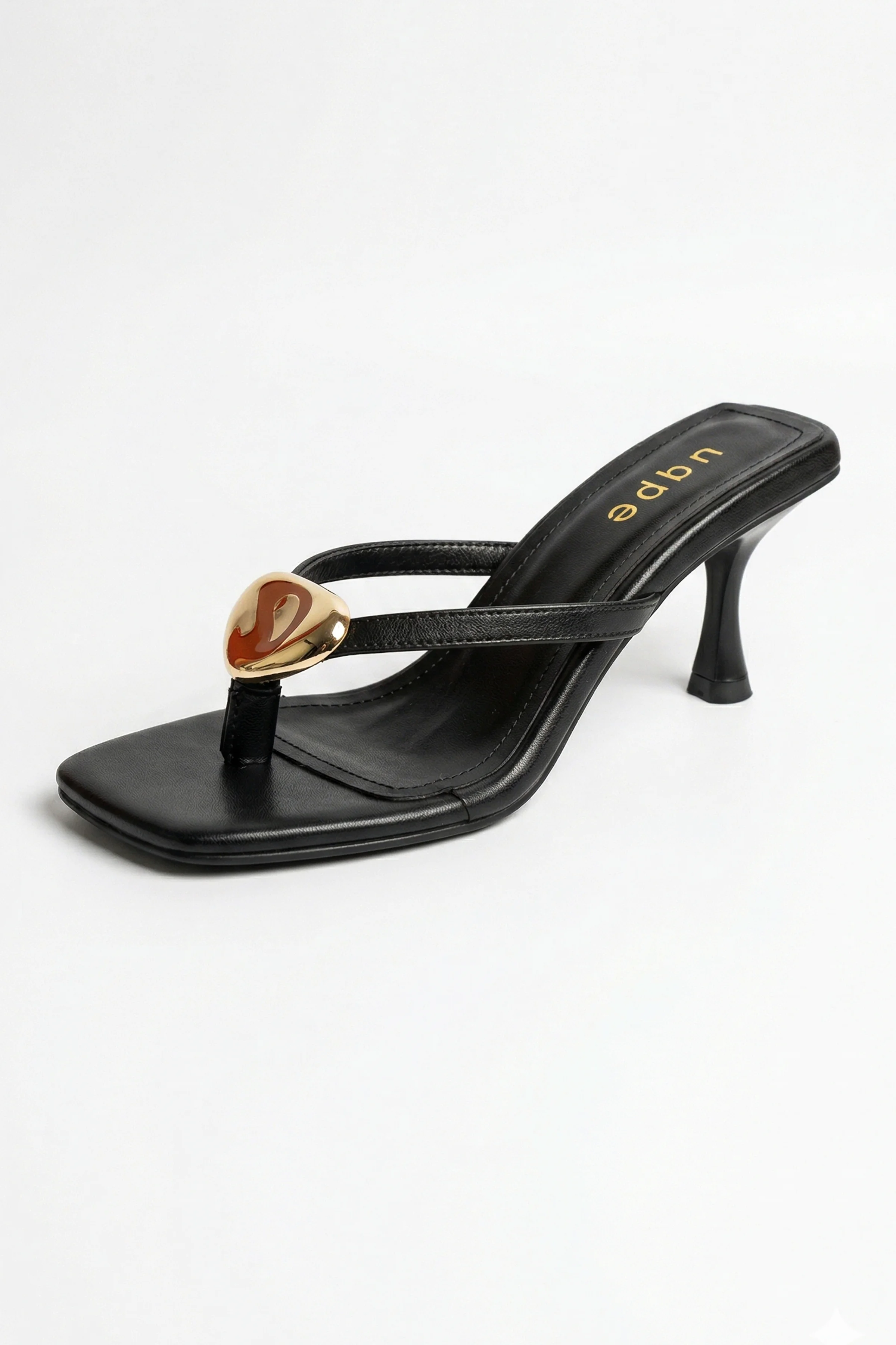 Nila Gold Aksesuarlı Parmak Arası Kadeh Topuklu Terlik - SİYAH CİLT