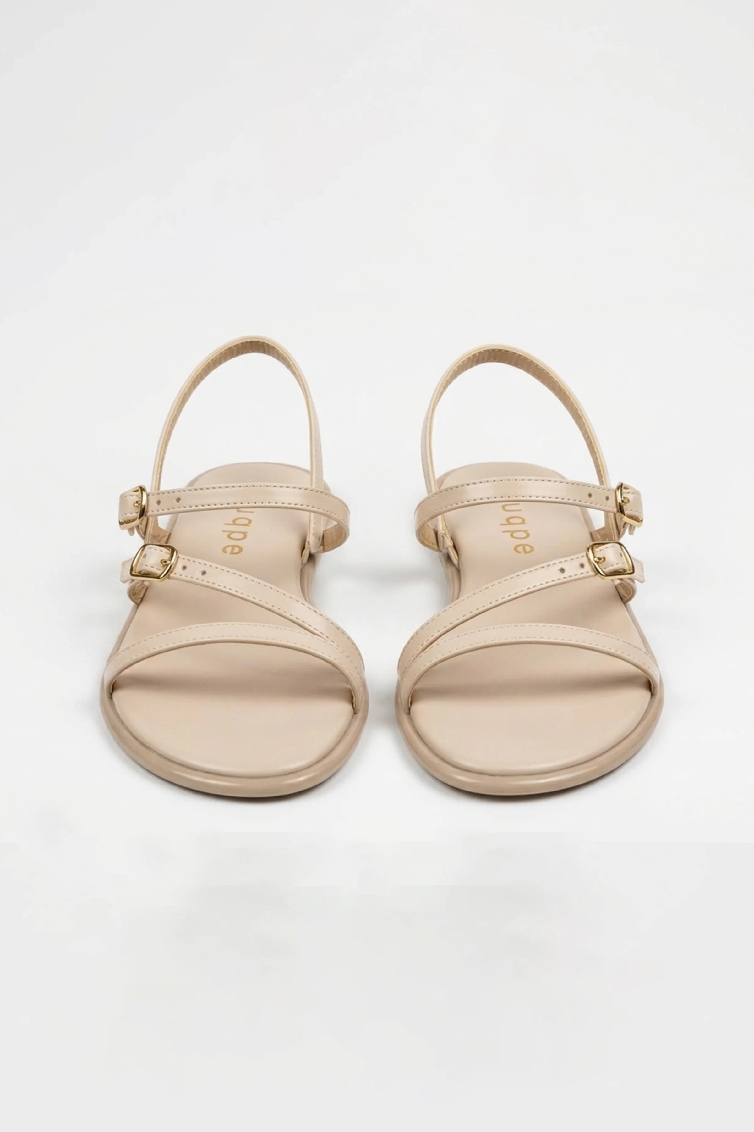 Tina İnce Çapraz Bantlı Tokalı Düz Taban Kadın Sandalet - EKRU CİLT