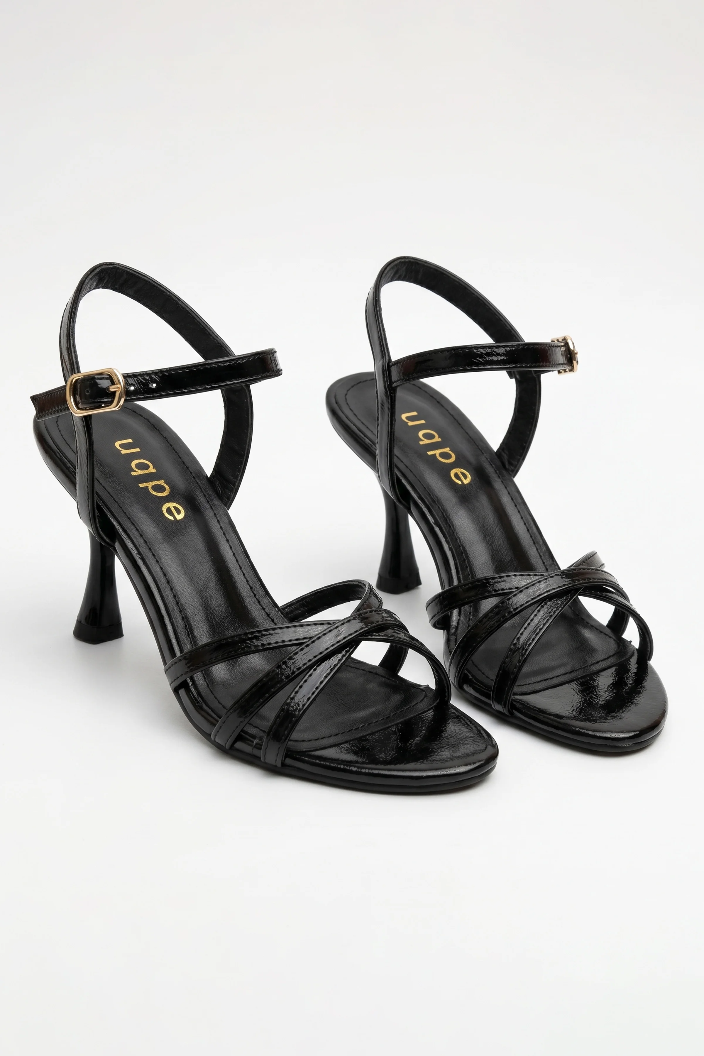 Kelly İnce Çapraz Bantlı Kadeh Kadın Topuklu Sandalet - SİYAH KIRIŞIK