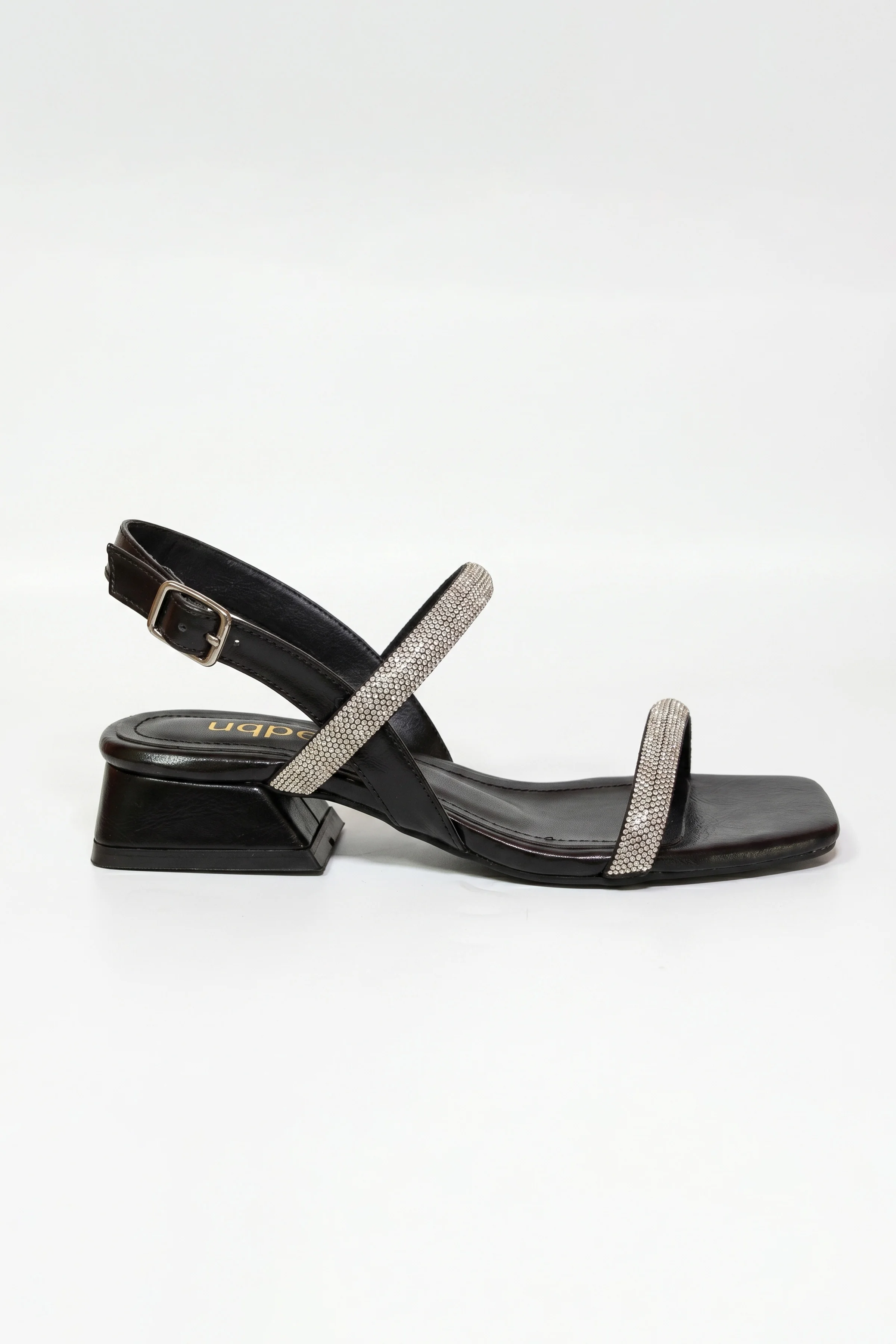 Silvia Taşlı İkili Bantlı Kısa Blok Topuklu Abiye Sandalet - SİYAH KIRIŞIK