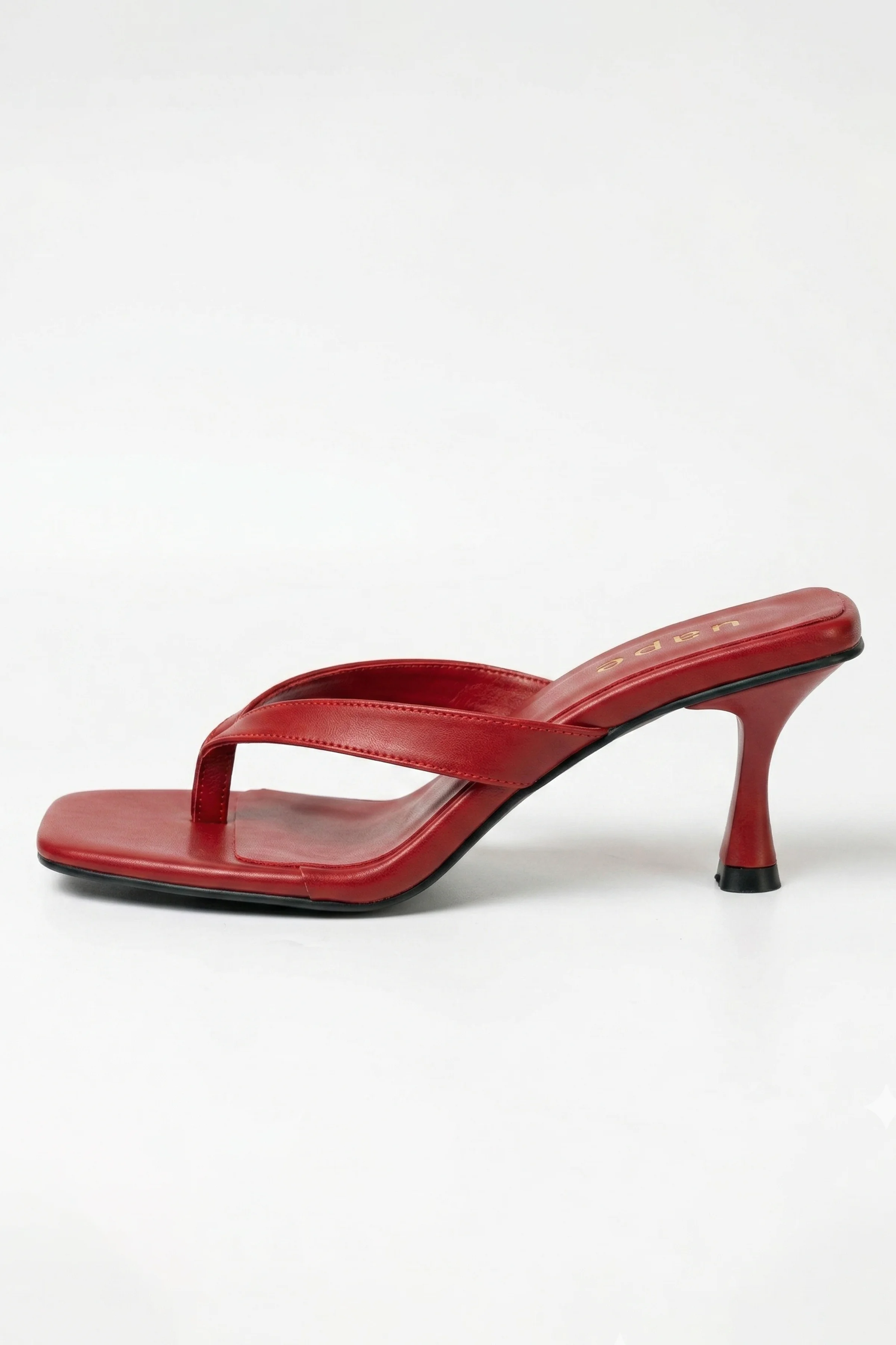 Zelda Geniş Bantlı Parmak Arası Kadeh Topuklu Kadın Terlik - KIRMIZI