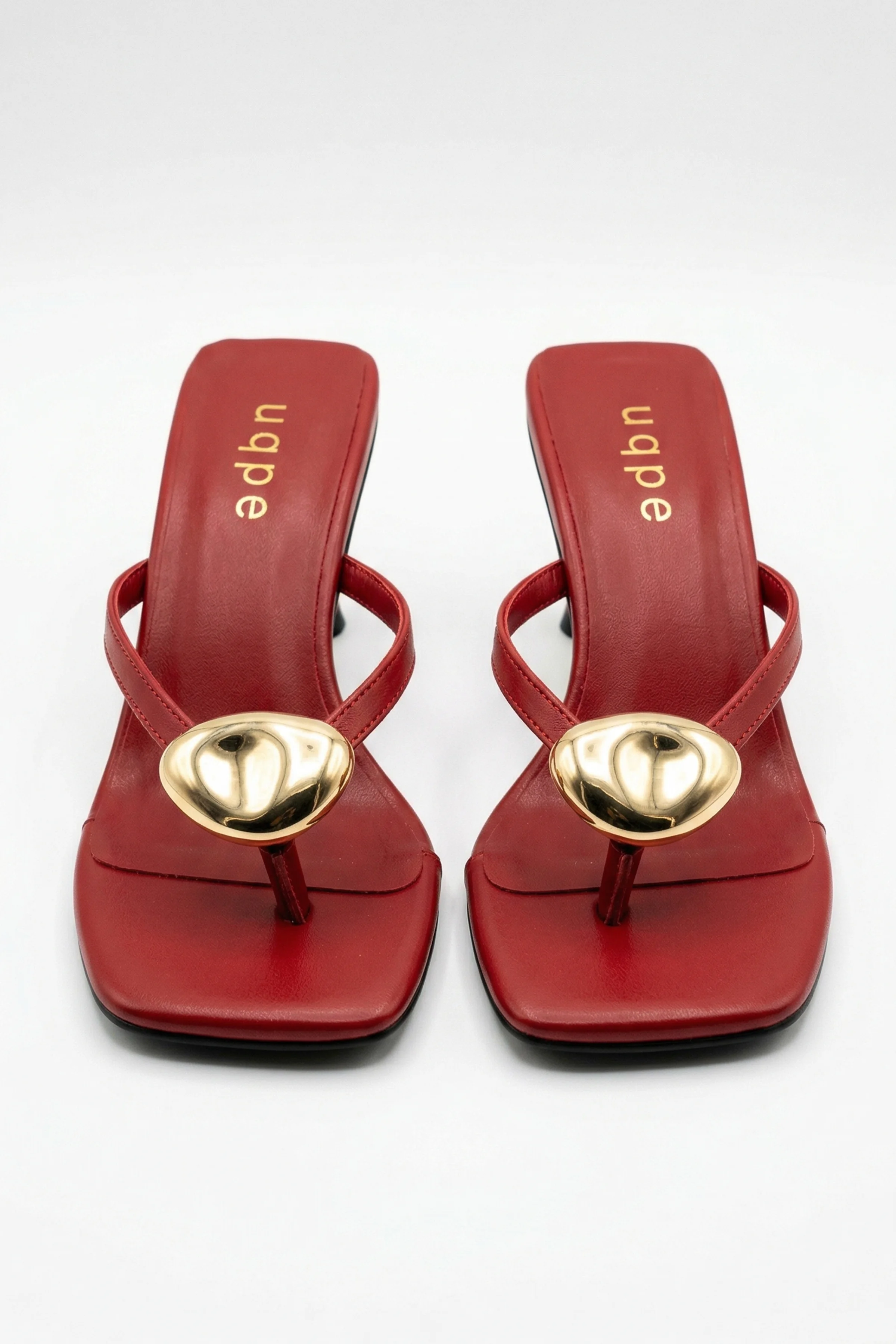 Nila Gold Aksesuarlı Parmak Arası Kadeh Topuklu Terlik - KIRMIZI CİLT