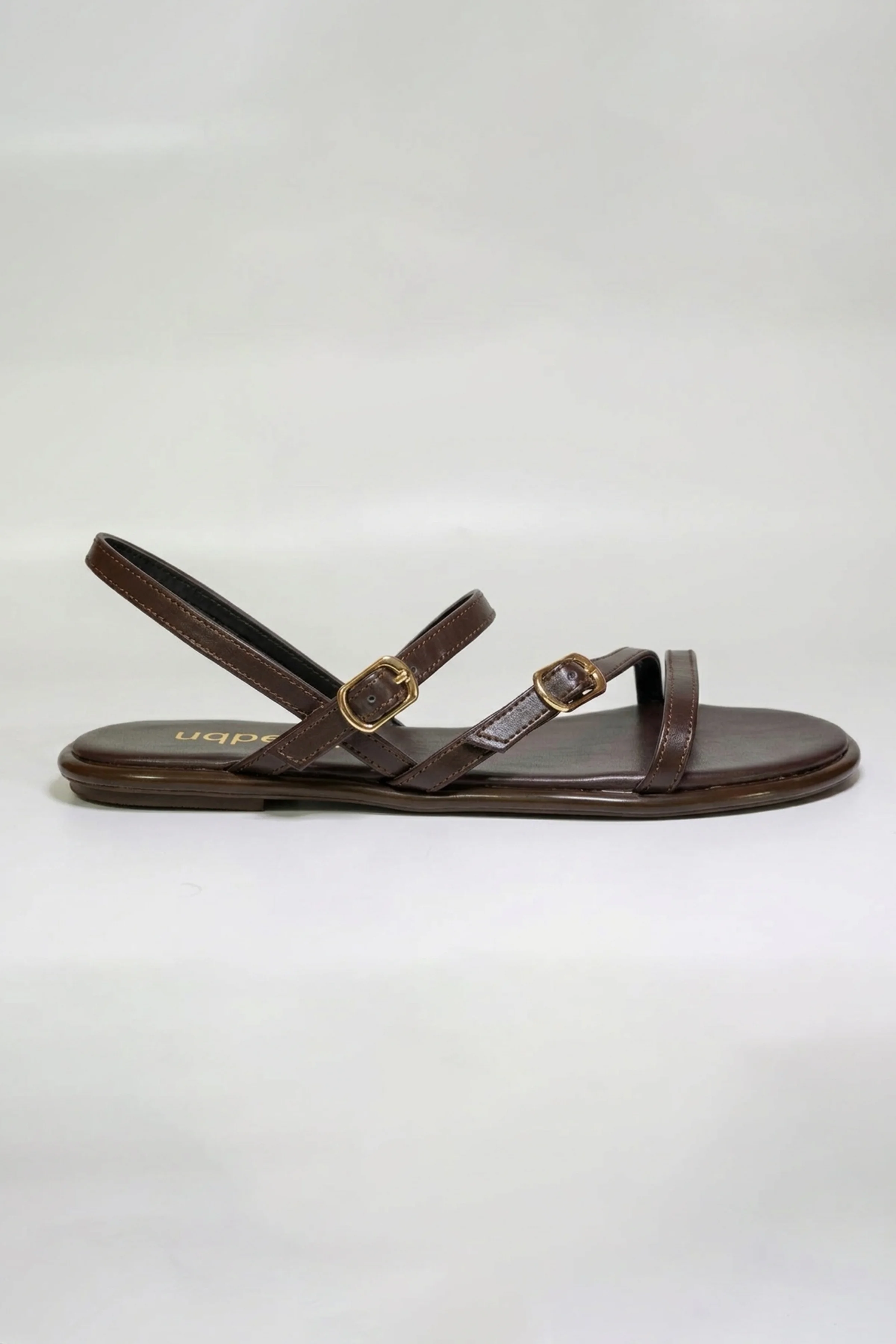 Tina İnce Çapraz Bantlı Tokalı Düz Taban Kadın Sandalet - KAHVE CİLT