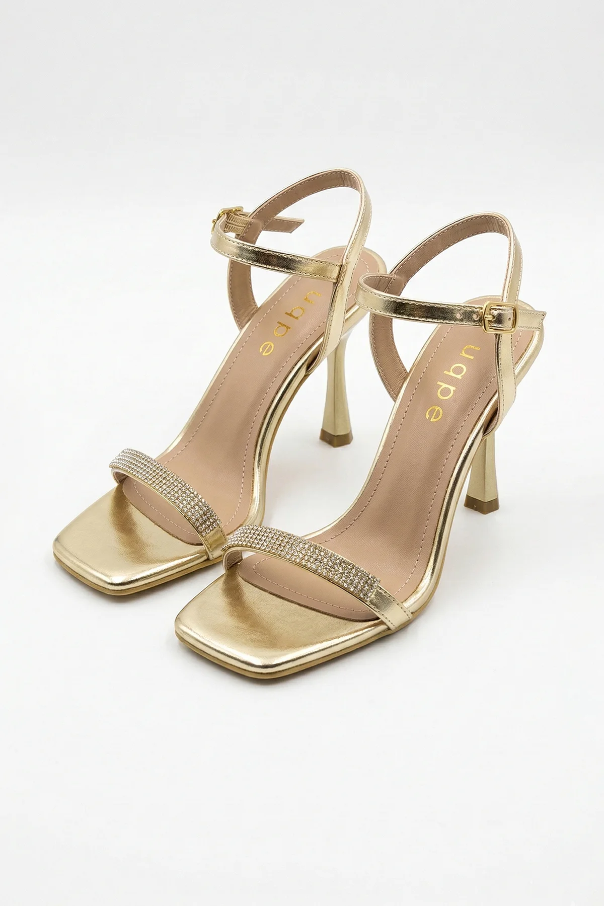 Tilda Gold Taşlı İnce Bantlı Kadeh Topuklu Abiye Sandalet