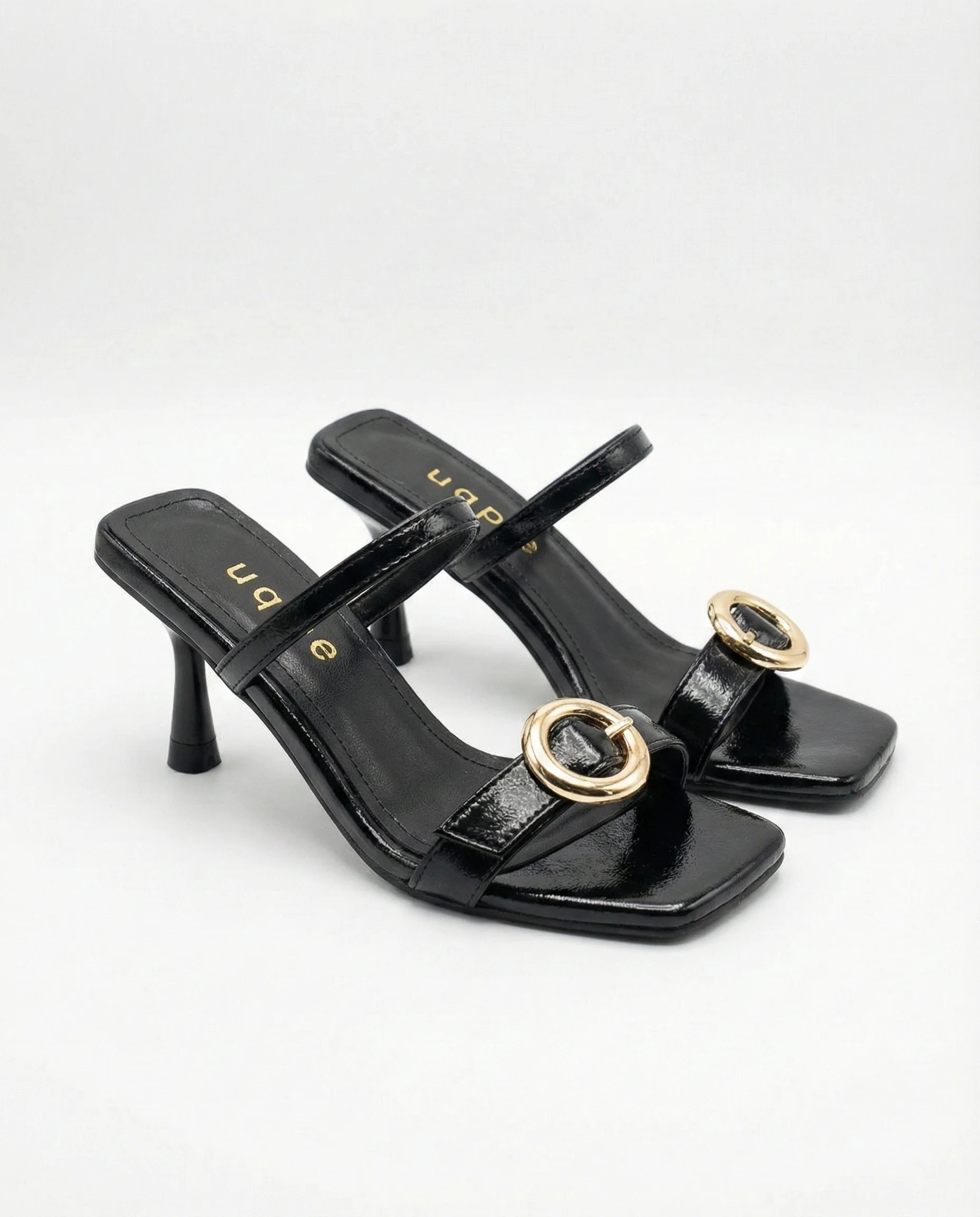 Talya Gold Halka Tokalı Kadeh Topuklu Terlik - SİYAH KIRIŞIK