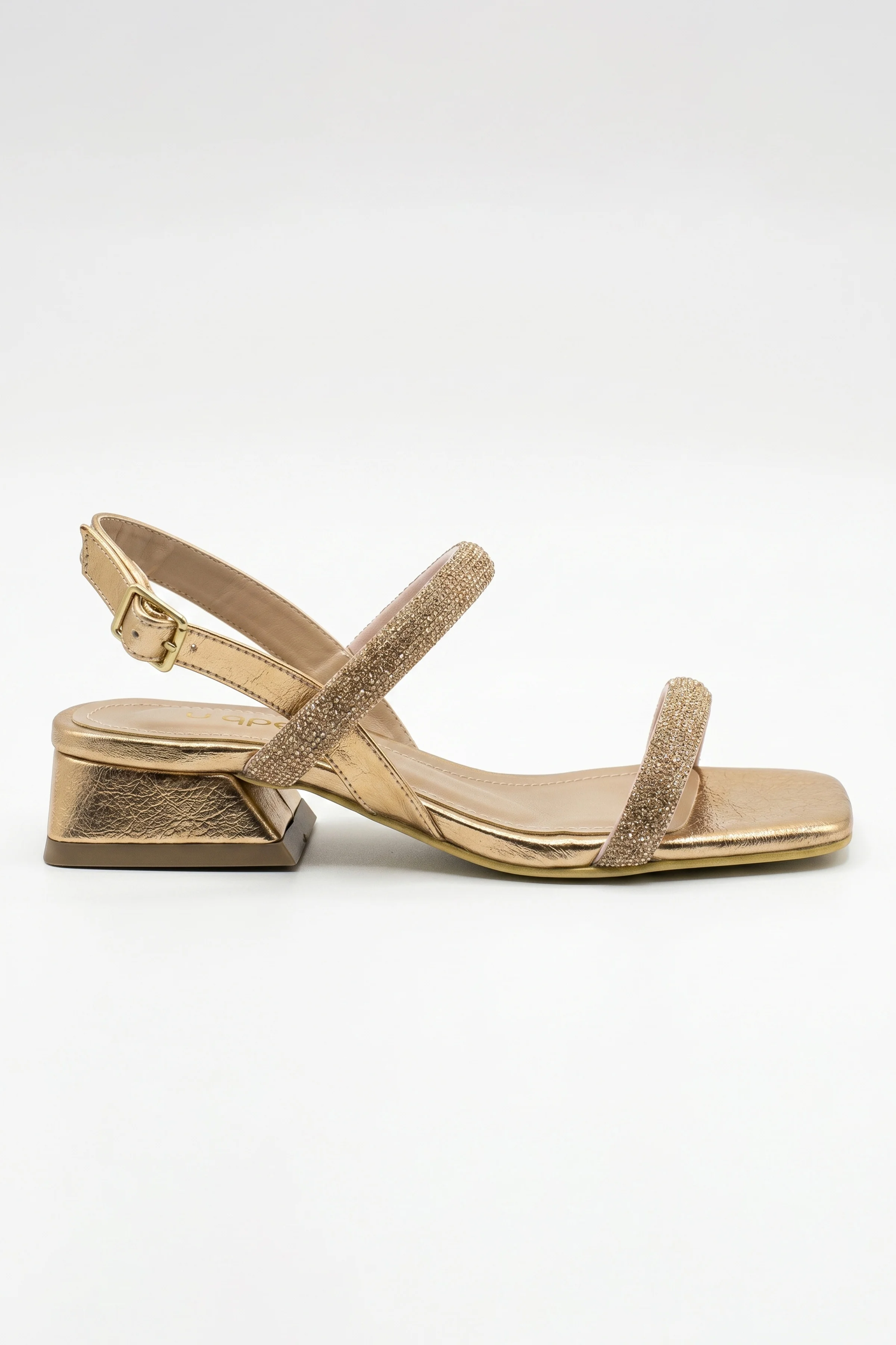 Silvia Taşlı İkili Bantlı Kısa Blok Topuklu Abiye Sandalet - ROSEGOLD