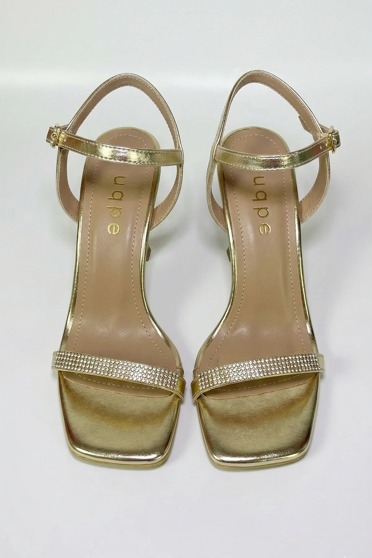 Tilda Gold Taşlı İnce Bantlı Kadeh Topuklu Abiye Sandalet