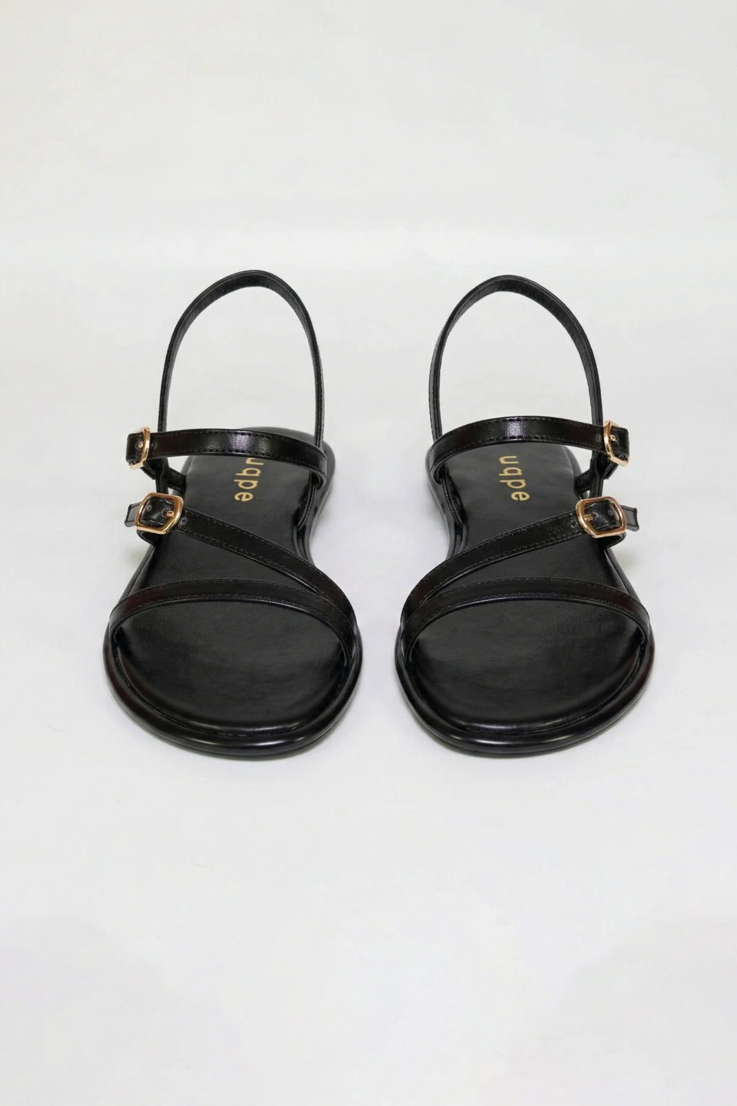 Tina İnce Çapraz Bantlı Tokalı Düz Taban Kadın Sandalet - SİYAH CİLT