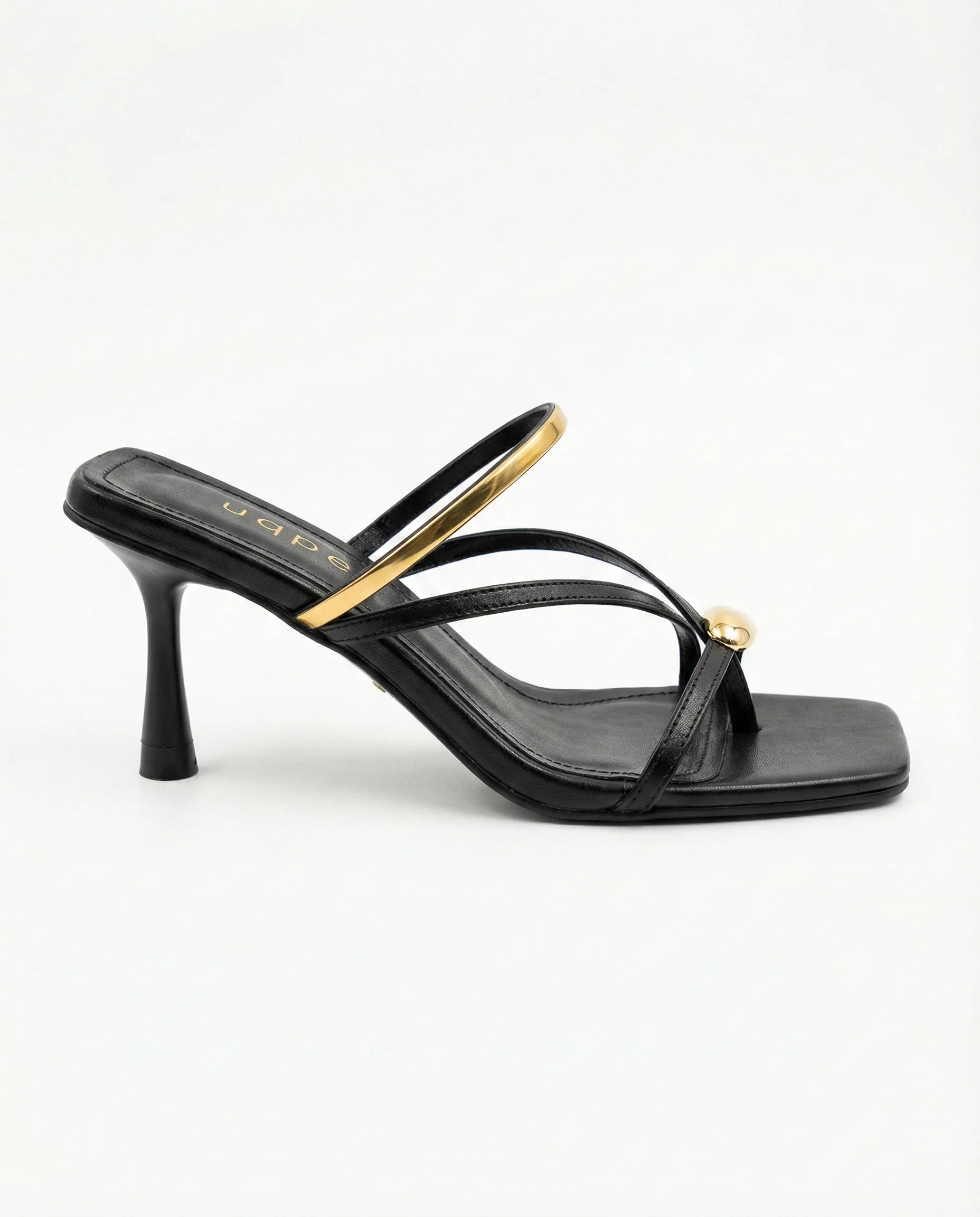 Dolia Gold Bantlı Parmak Arası Kadeh Topuklu Terlik - SİYAH CİLT