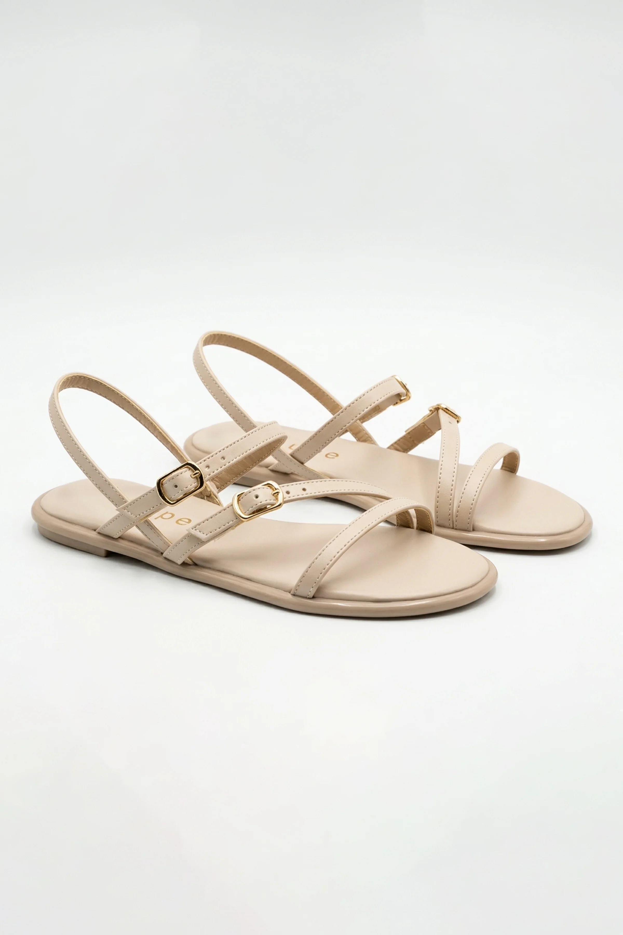 Tina İnce Çapraz Bantlı Tokalı Düz Taban Kadın Sandalet - EKRU CİLT