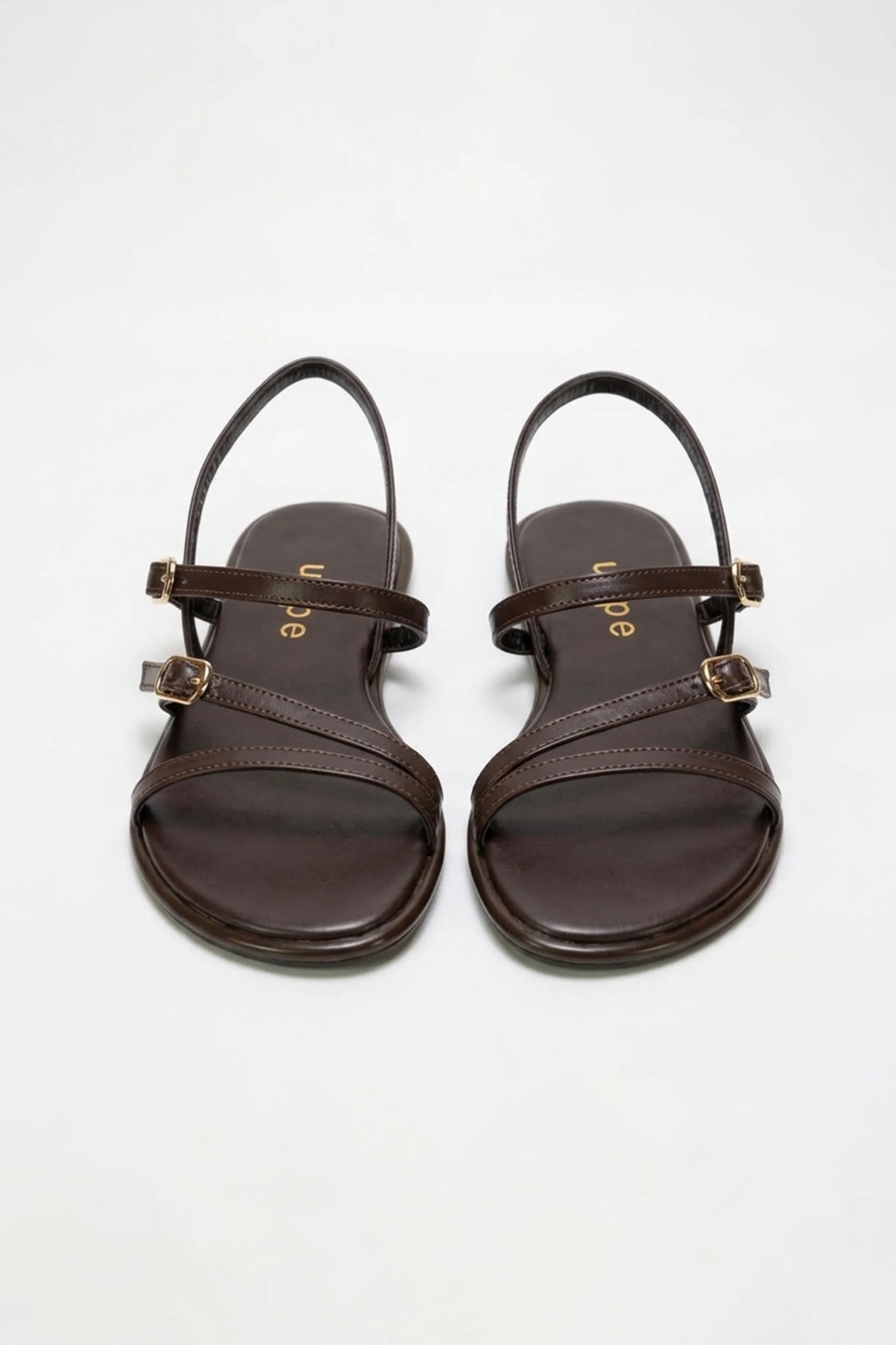 Tina İnce Çapraz Bantlı Tokalı Düz Taban Kadın Sandalet - KAHVE CİLT