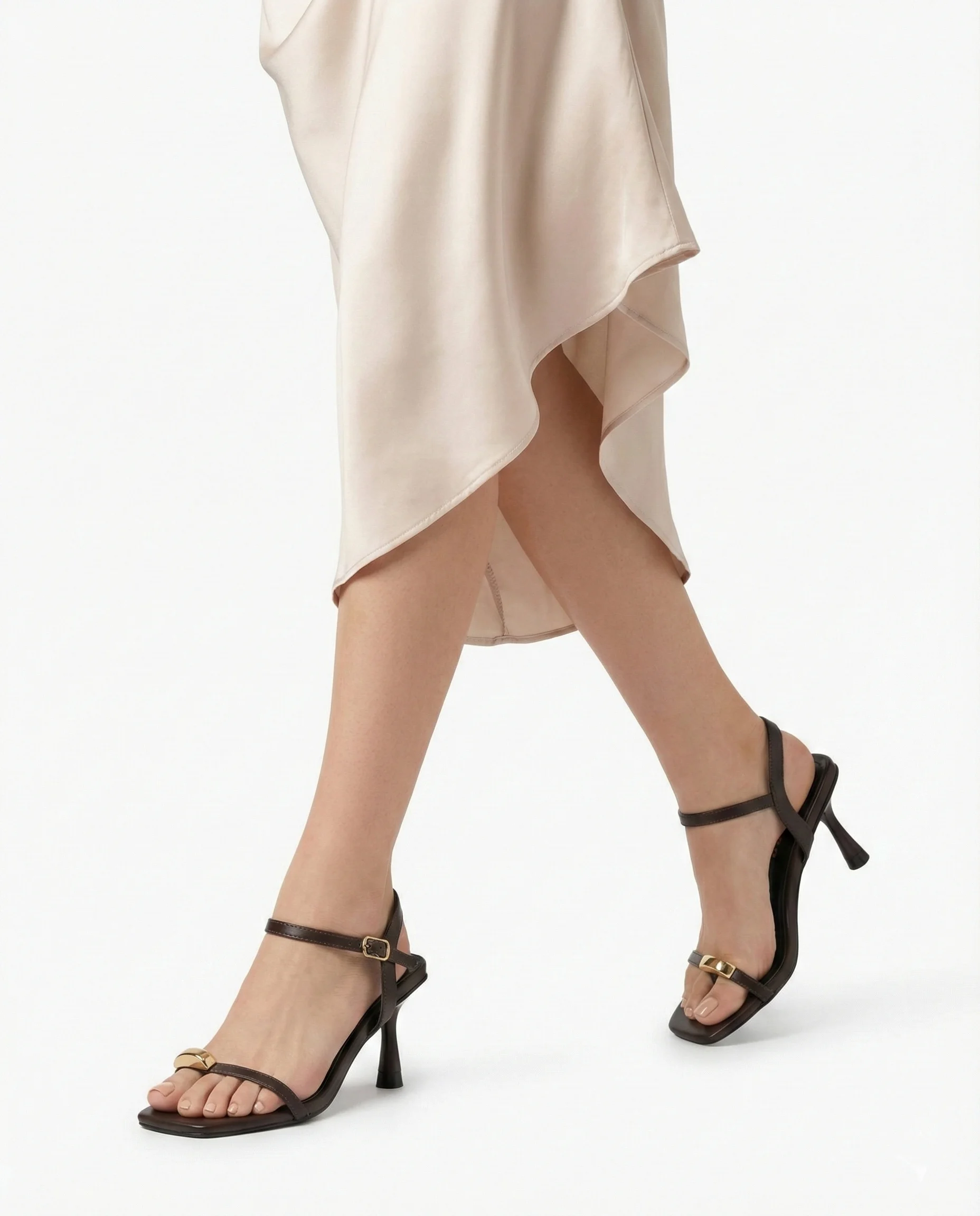 Mirala Gold Aksesuarlı Kadeh Topuklu Sandalet Serisi - KAHVE CİLT