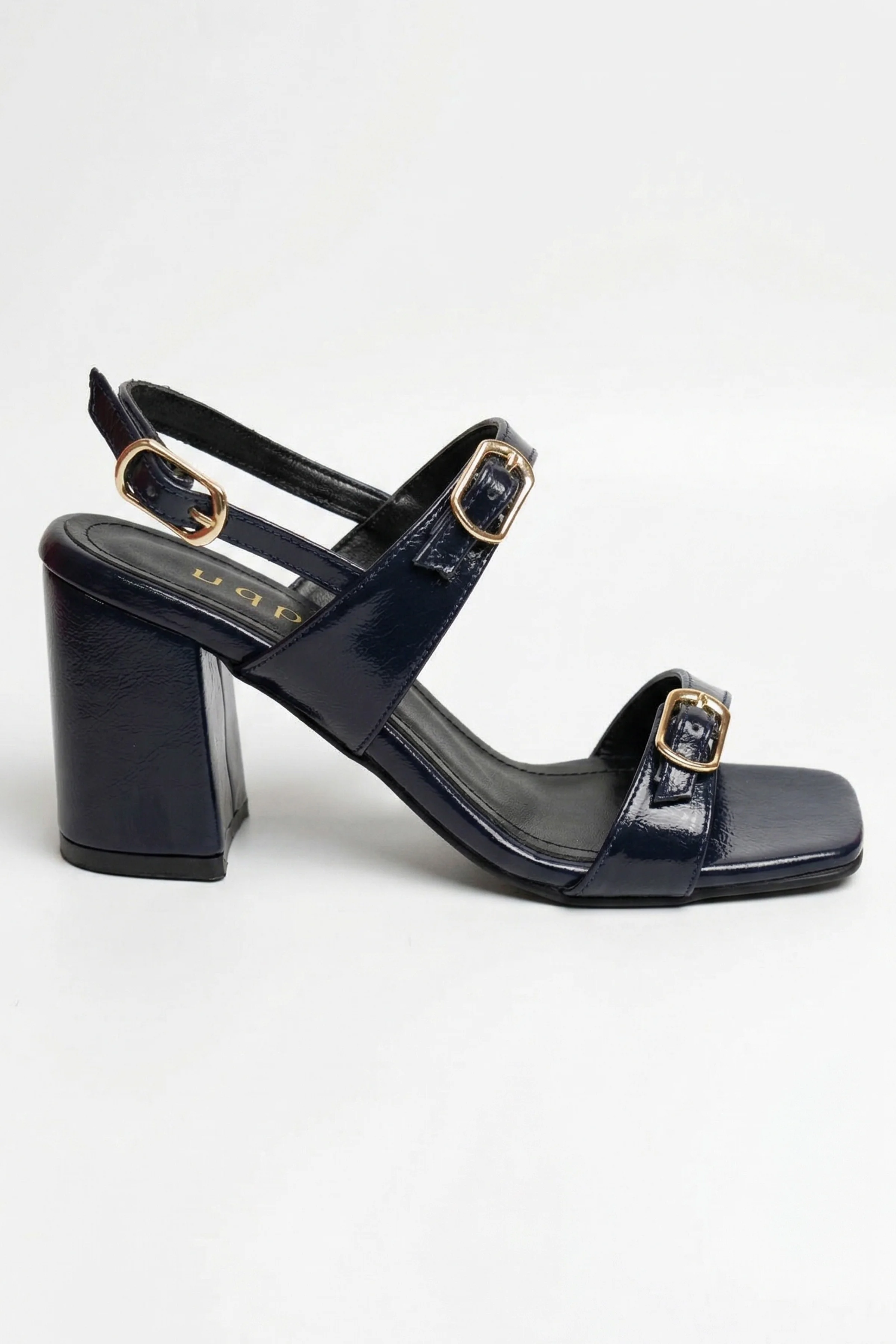 Laris Çift Tokalı Küt Burun Topuklu Sandalet Serisi - LACİVERT KIRIŞIK