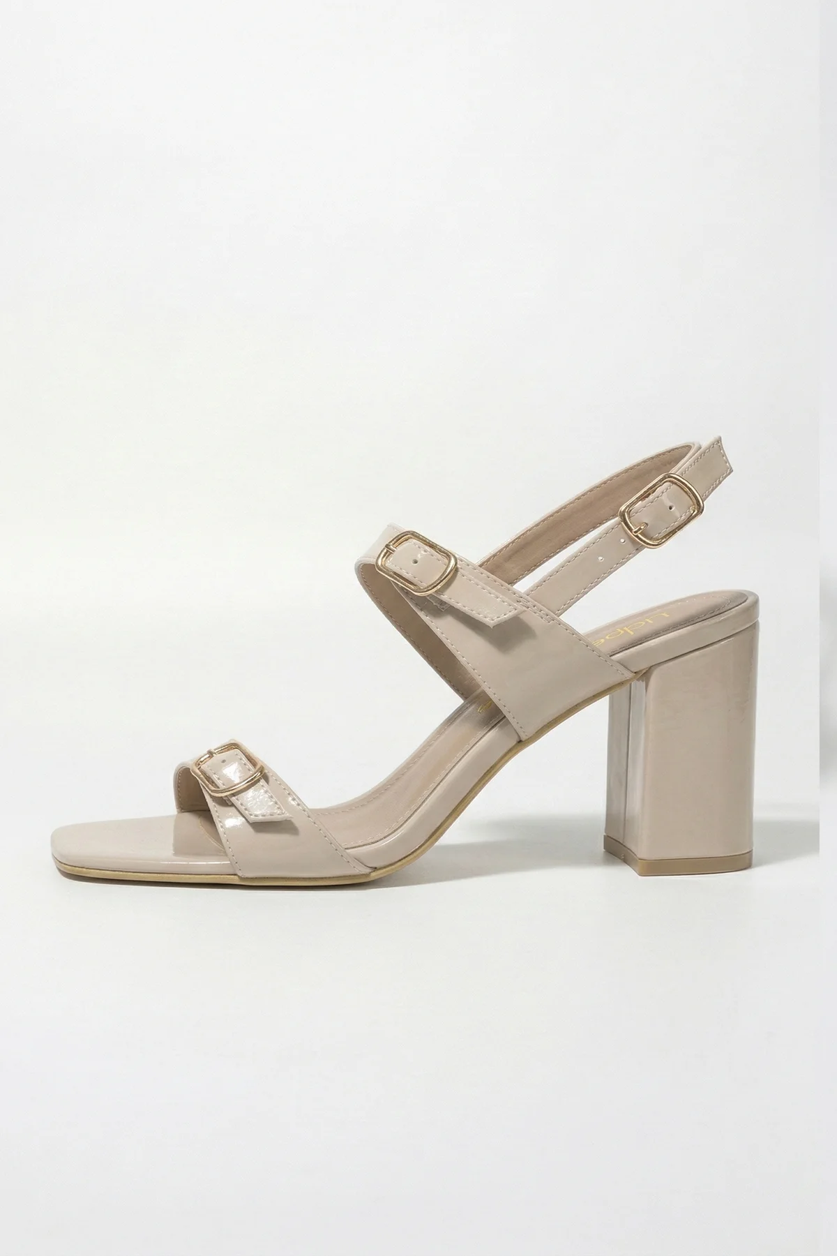 Laris Çift Tokalı Küt Burun Topuklu Sandalet Serisi - EKRU KIRIŞIK