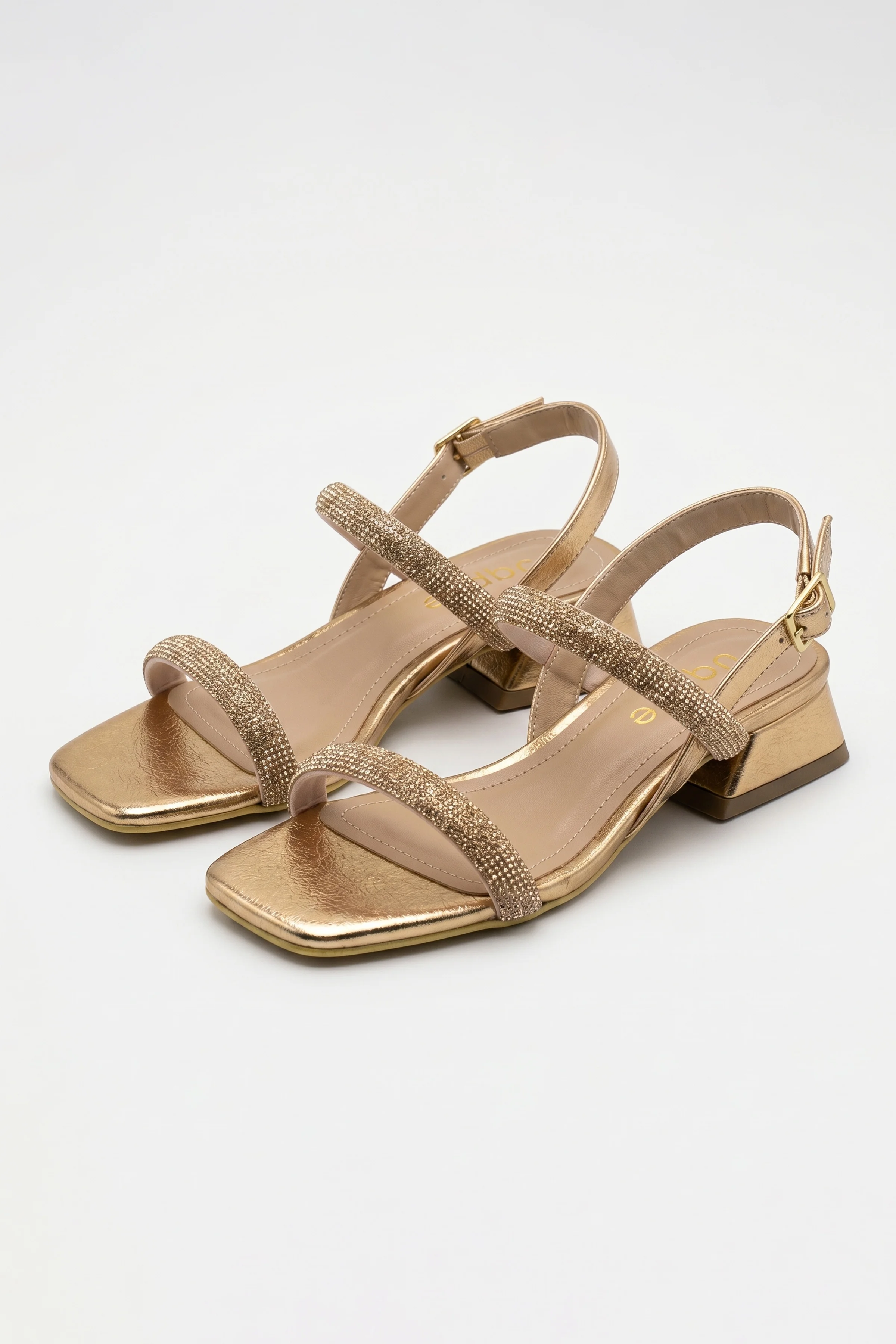 Silvia Taşlı İkili Bantlı Kısa Blok Topuklu Abiye Sandalet - ROSEGOLD