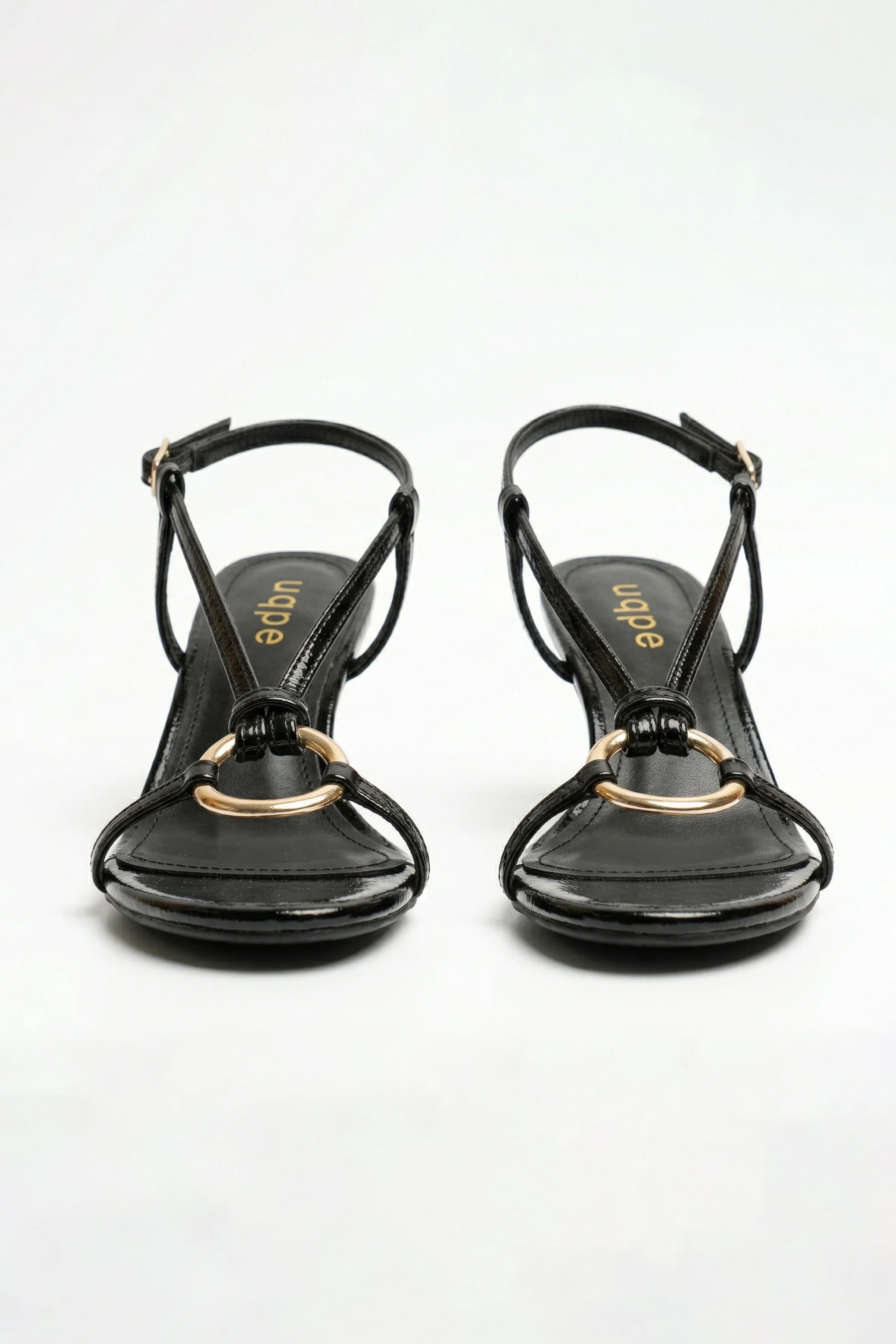 Selly Gold Halka Detaylı İnce Bantlı Kadeh Kadın Topuklu Sandalet - SİYAH KIRIŞIK