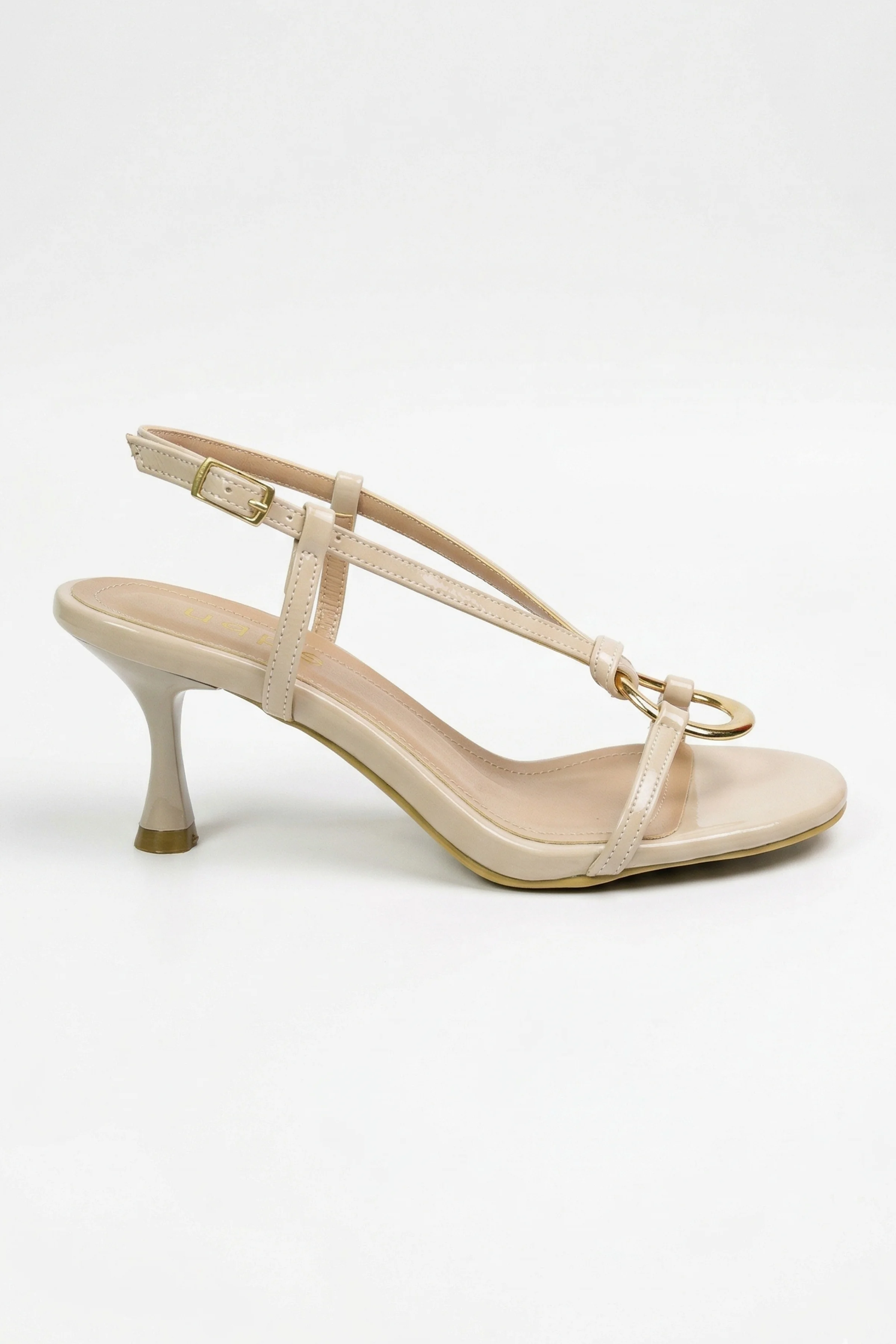 Selly Gold Halka Detaylı İnce Bantlı Kadeh Kadın Topuklu Sandalet - EKRU KIRIŞIK