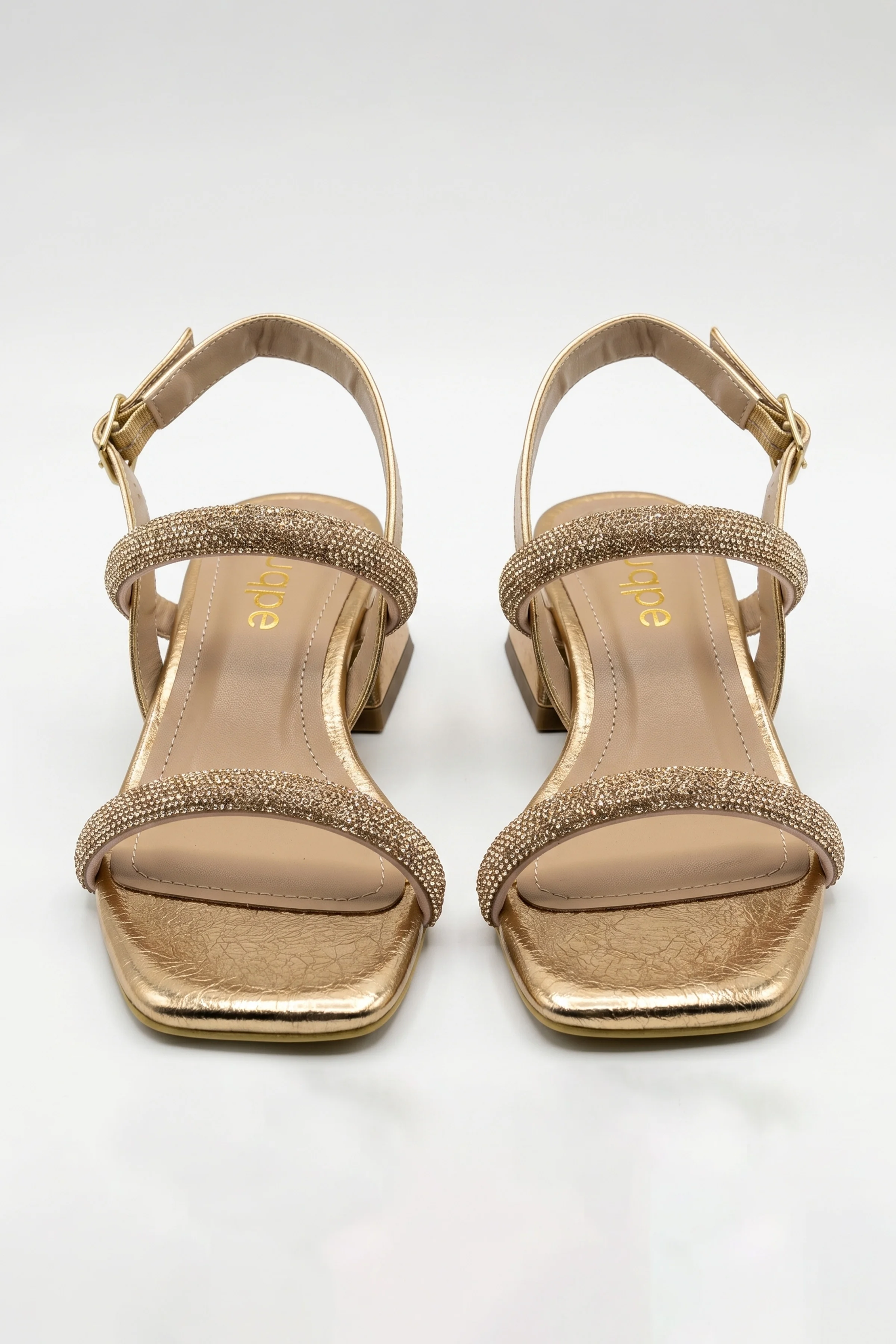 Silvia Taşlı İkili Bantlı Kısa Blok Topuklu Abiye Sandalet - ROSEGOLD